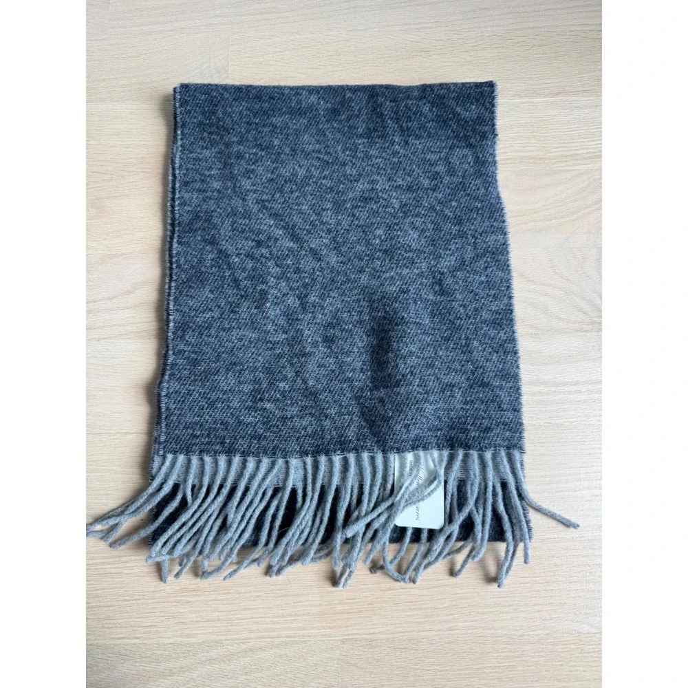 Italian Woolen Treasures 100% Lambswool Scarf Grey Striped Made in Italy NEW